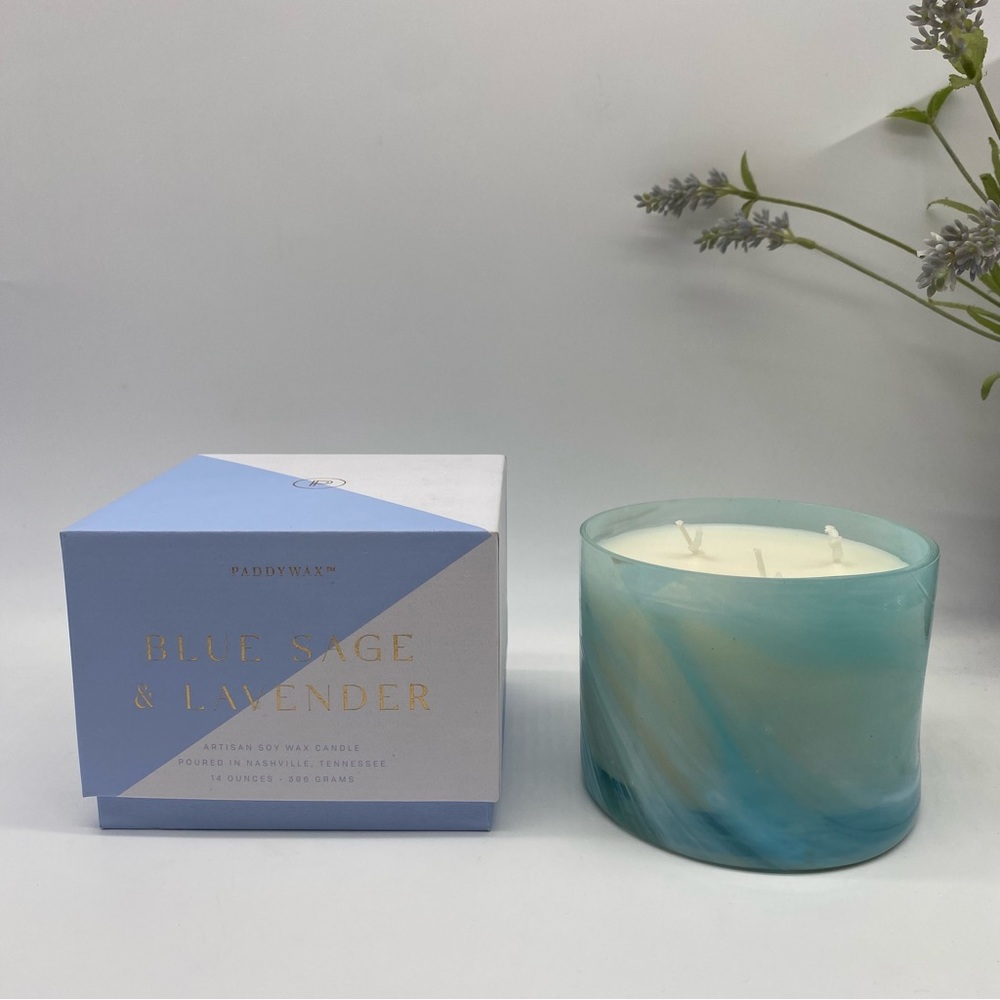 Paddywax Whirl Soy Wax Scented Candle,14 OZ Swirl Glass-Jar Blue Sage & Lavender